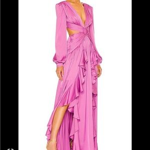 PatBO Pink Asymmetrical Ruffled Wrap Gown